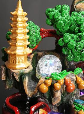 新款假山流水喷泉招财风水轮鱼缸室内客厅办公室开业乔迁礼品摆件