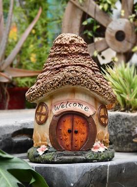 花园庭院装饰创意植物摆件蘑菇小房子欢迎牌院子阳台景观布置雕塑