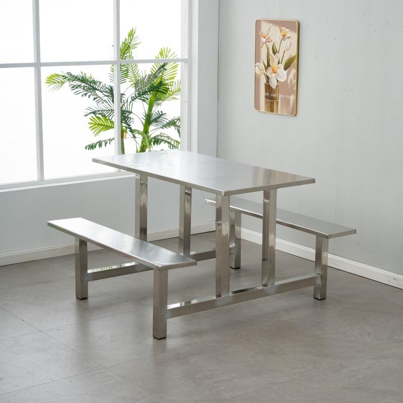 Canteen dining table Student staff canteen factory dining table combination 4 people 6 people 8 people stainless steel one-piece dining table chair
