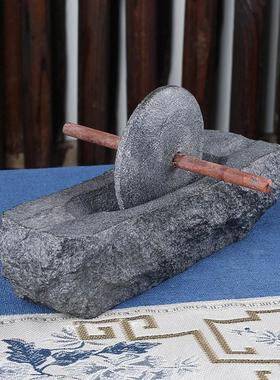 天然乌金石碾子药船乌金石头撵槽粉碎机抹茶器研磨复古装饰