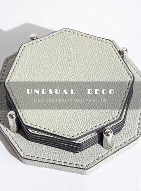 现代轻奢莫兰迪色系皮革杯垫餐垫样板间酒店餐桌隔热垫水杯垫摆件