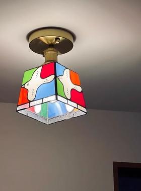 和平鸽创意卡通玄关吸顶灯中古怀旧入户过道灯复古彩色玻璃装饰灯