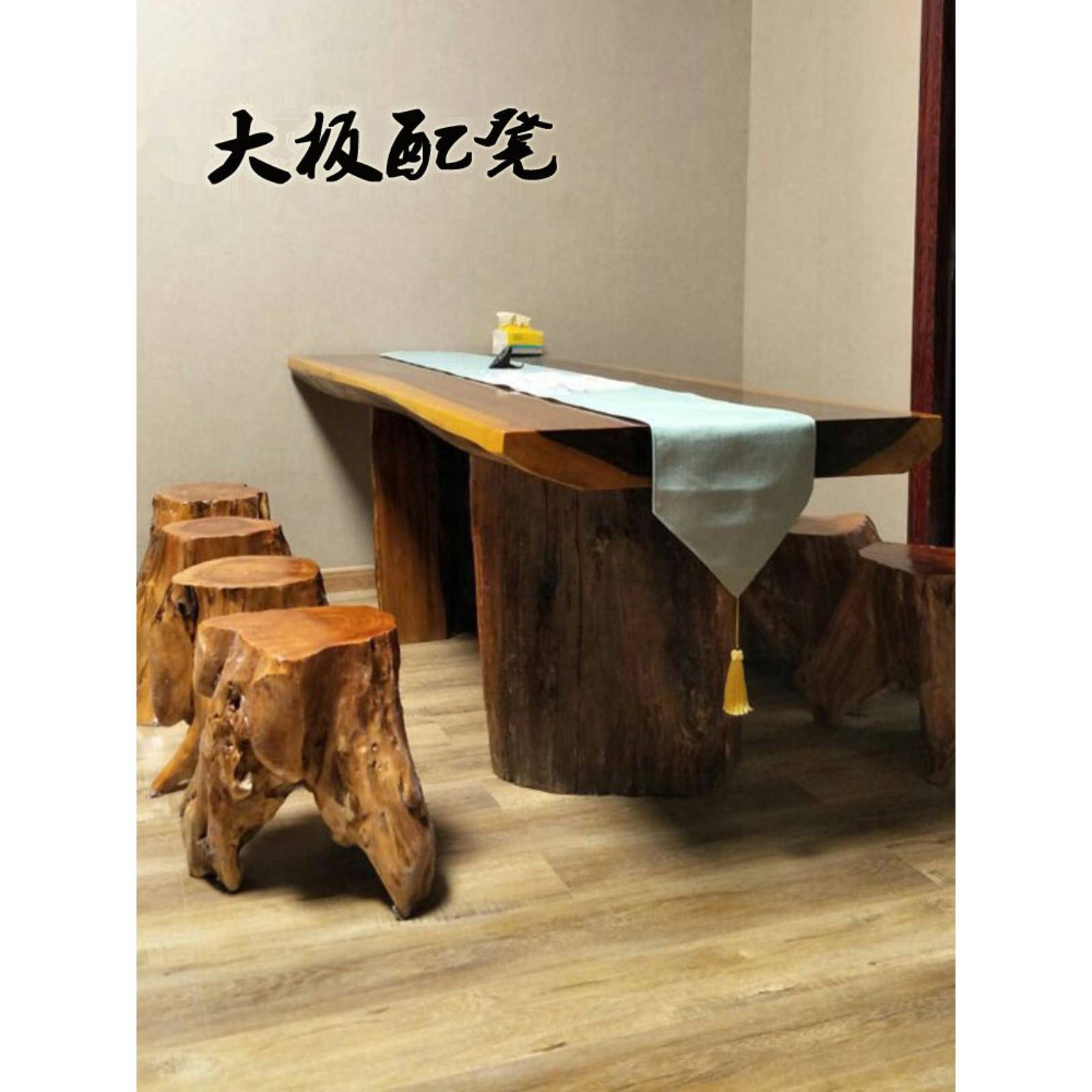 A12杉木树根雕凳子原木墩子花架底座树桩木桩大板茶几配凳三脚凳 - 图1