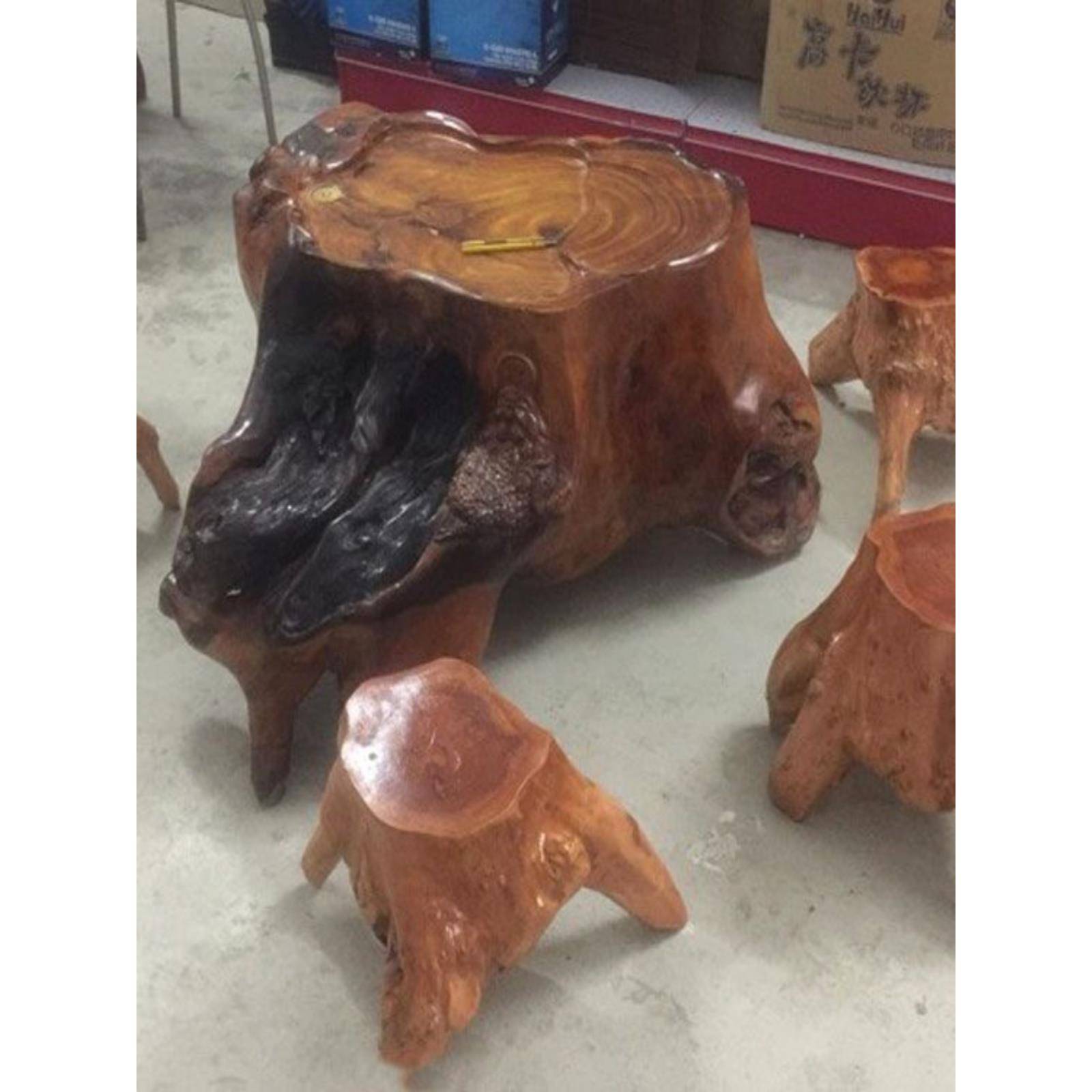 A12杉木树根雕凳子原木墩子花架底座树桩木桩大板茶几配凳三脚凳 - 图2