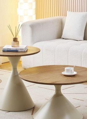 原木奶油实木茶几现代几可简约公寓家用客厅小户型组合圆形移动