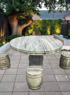 户外石桌石凳一套室外庭院家用休闲方形茶台花岗岩桌子椅手工雕刻