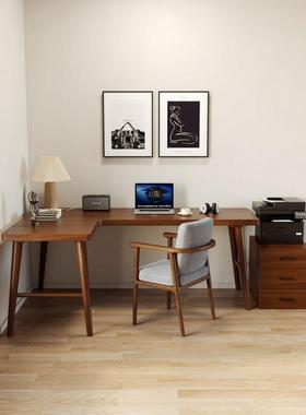 严选飘窗转角实木书桌家用高低脚创意阳台桌L型电脑桌靠窗学习桌