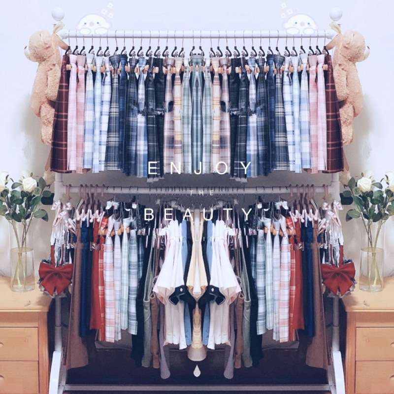 女装服装店展示架落地童装店货架铁艺陈列架jk制服格裙双层挂衣架 - 图0