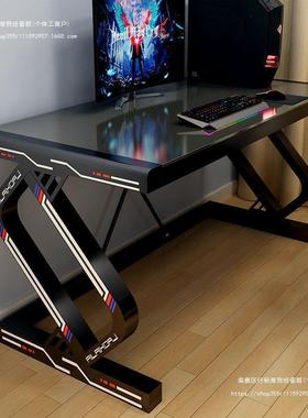电竞桌加粗加厚电脑桌钢化玻璃桌面碳纤维纹理电脑桌加厚加固