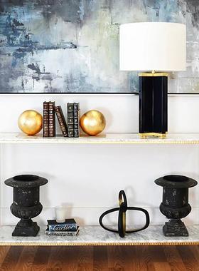 美式轻奢铁艺锻打大理石玄关桌几/软装设计/别墅/样板房/美式家具