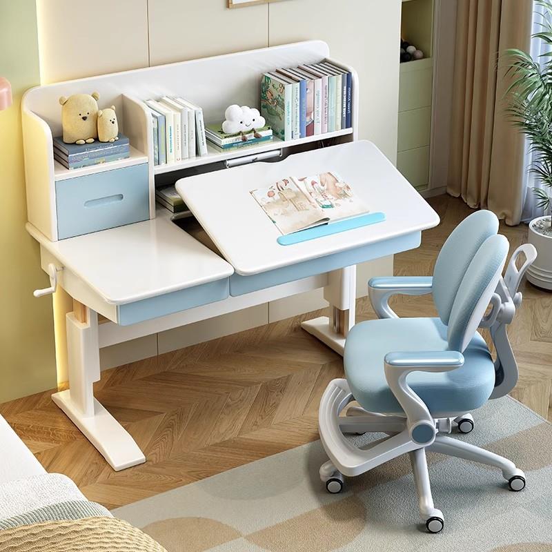 Children's study table liftable table all solid wood writing table primary school student desk home homework desk and chair set