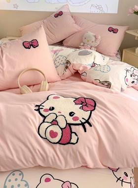 新款A类云朵棉毛巾绣可爱卡通儿童全棉四件套学生宿舍纯棉被套