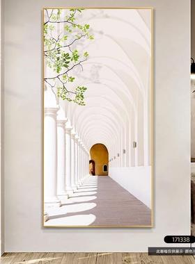入户玄关装饰画空间感抽象建筑绿植现代简约走廊过道壁画楼梯挂画