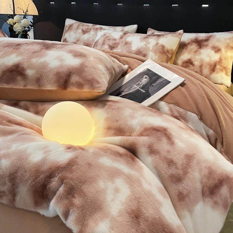 A类秋冬高克重全消光雪貂绒扎染风床上四件套保暖被套圆角床单款,淘宝优惠券,粉丝福利购,淘宝优惠卷