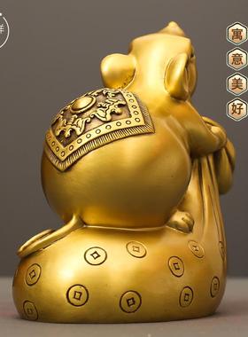 黄铜生肖鼠客厅家居办公室铜老鼠摆件吉祥物五鼠运财纯装饰工艺品