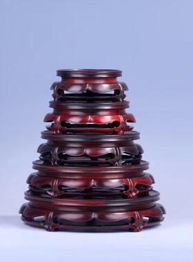 红酸枝实木旋转底座五件套木质工艺品摆件底座厂家