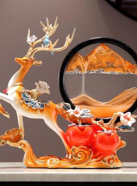 创意轻奢高档招财糜鹿摆件家居饰品沙漏流沙画装饰品乔迁新居礼品