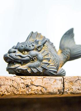 新中式国风创意龙鱼工艺品摆件书房饰品茶宠仿铸铁纯手工家居摆设