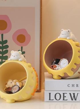 奶油风家具树脂摆件蜜罐熊玄关整理收纳茶几客厅办公桌面装饰礼品