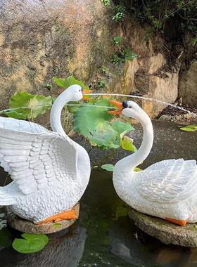 户外花园树脂动物模型仿真天鹅摆件别墅庭院假山鱼池喷水天鹅雕塑