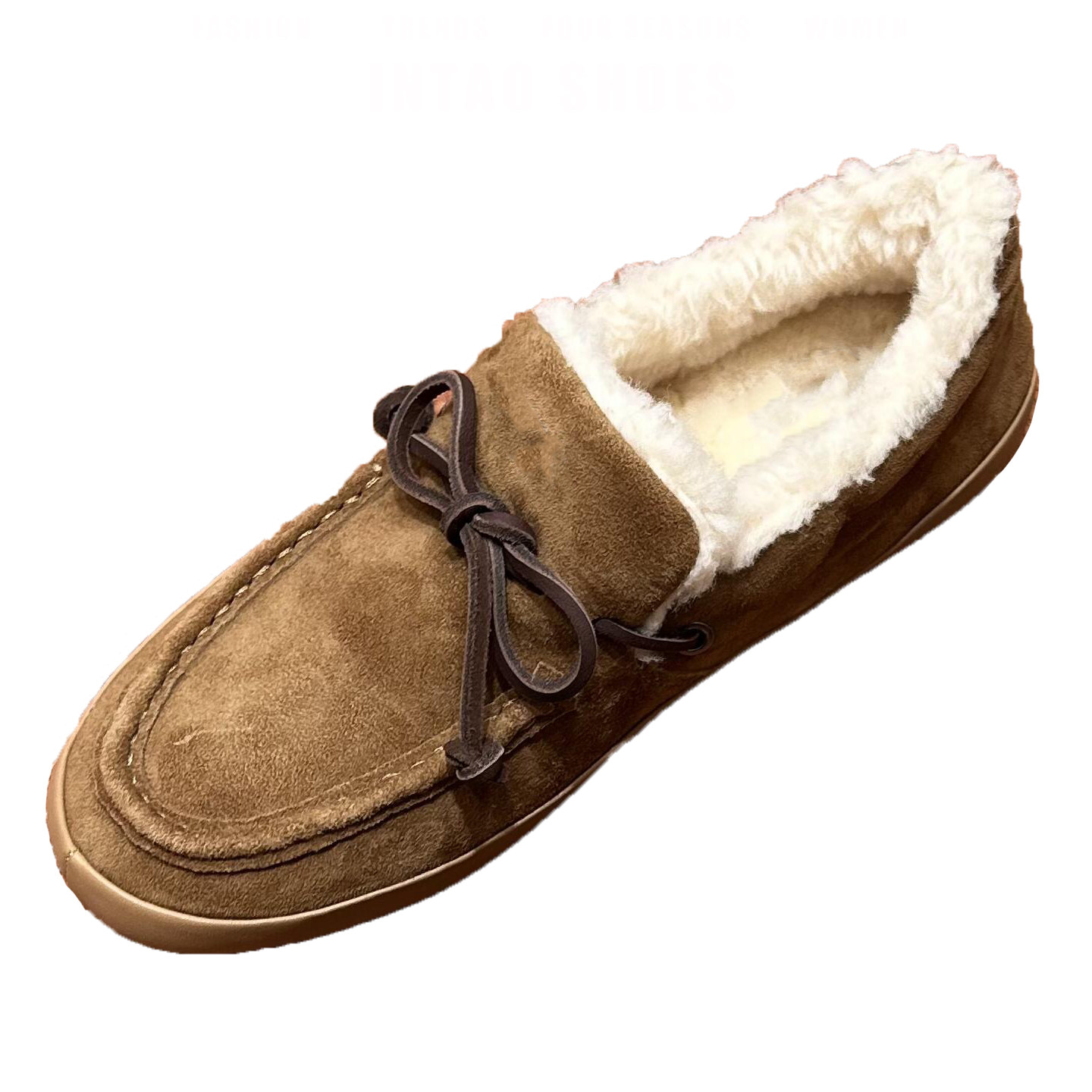 真牛皮！加绒厚底老钱风乐福鞋女冬季外穿保暖棉鞋蝴蝶结毛毛单鞋,淘宝优惠券,粉丝福利购,淘宝优惠卷