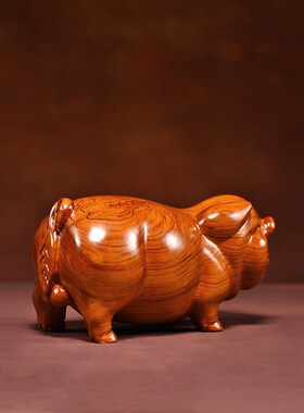 花梨实木福猪摆件黑檀木十二生肖猪一对家居客厅寓意装饰工艺礼品