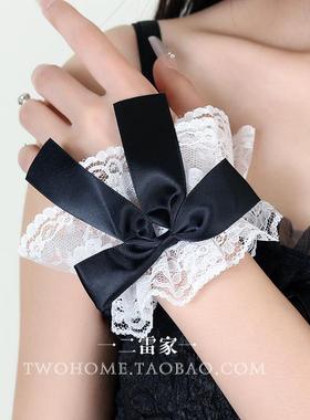 洛丽塔Lolita手袖蝴蝶结蕾丝花边手环二次元女仆性感黑白色手腕花