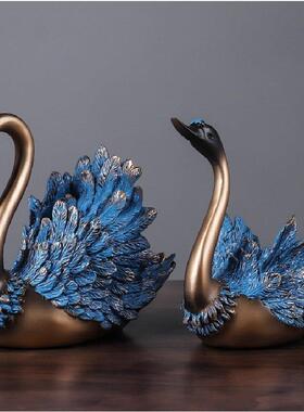 欧式天鹅家居房间装饰摆件轻奢玄关电视柜饰品仿真动物树脂工艺品