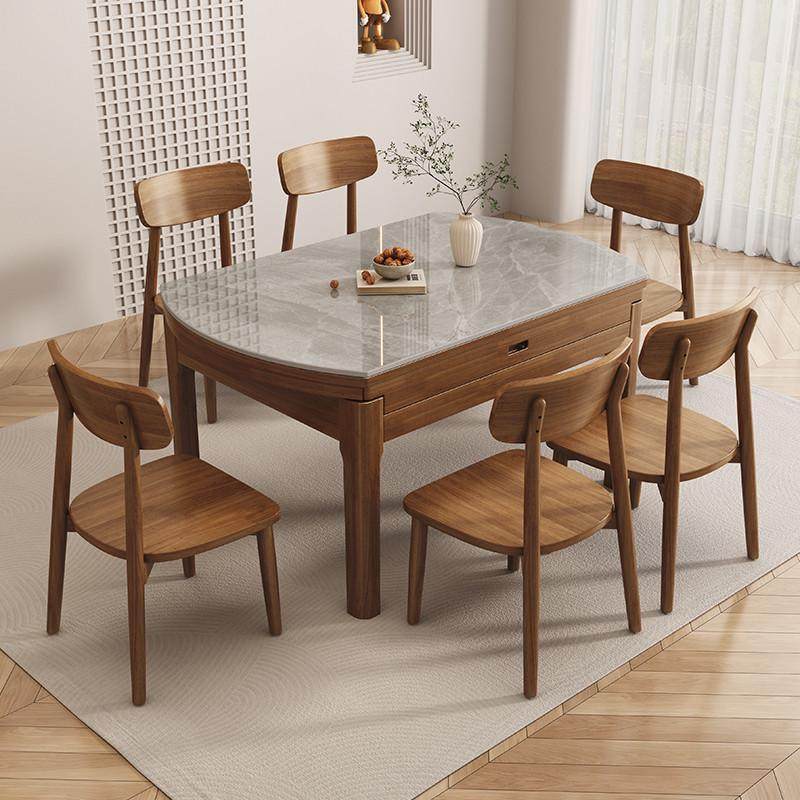 馨佰利实木岩板餐桌现代简约家用吃饭桌轻奢全实木伸缩电磁炉圆桌,淘宝优惠券,粉丝福利购,淘宝优惠卷