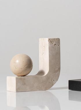 侘寂风抽象艺术几何黄洞石软装饰品民宿客厅酒柜壁龛高端复古摆件