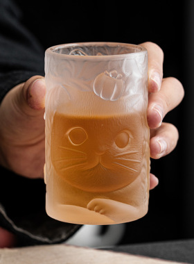 可爱猫咪柿子琉璃杯子家用玻璃茶杯喝水杯创意个人专用功夫主人杯