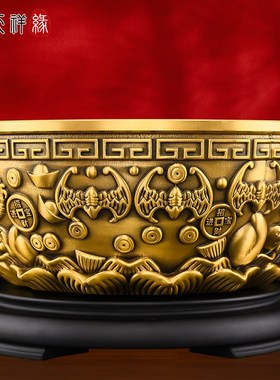 聚宝盆摆件纯黄铜招财聚财2024年沈万三聚宝盆客厅财位办公室大号