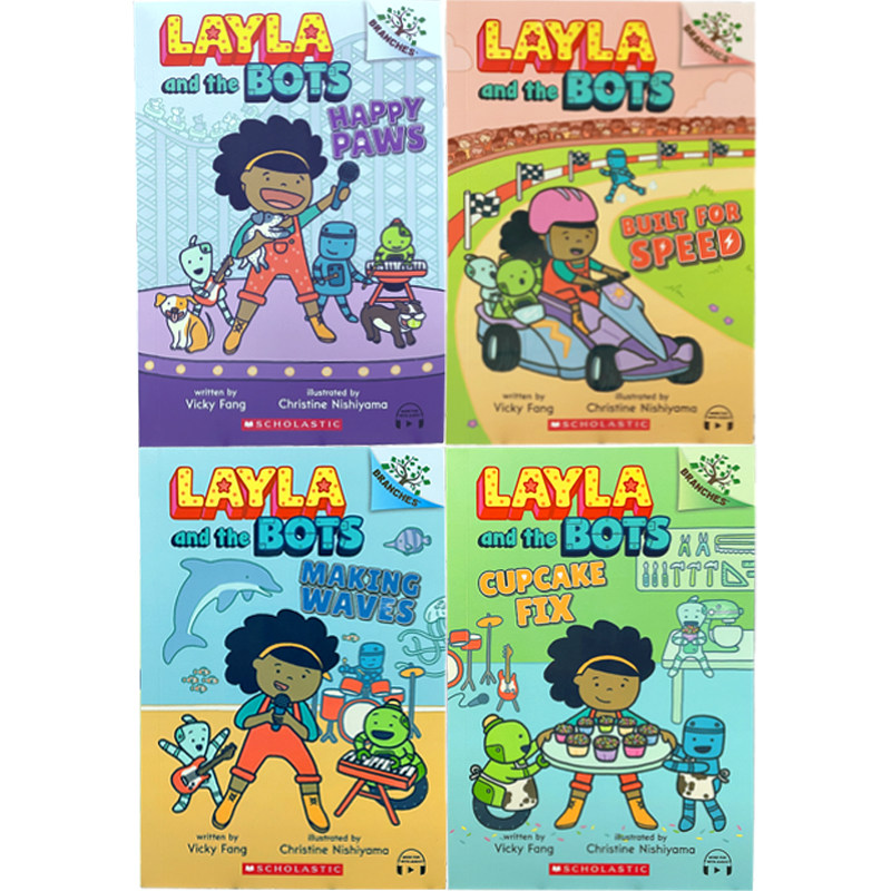 【扫码音频 机器人与生活科普】莱拉和机器人4册Layla and the Bots学乐大树系列章节桥梁书学乐图书儿童英语方块兔猴子男孩