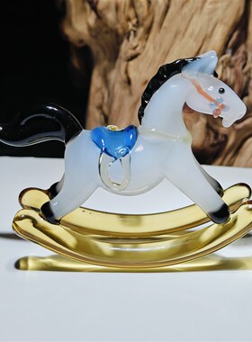 淄博琉璃手作摇摇马桌面摆件马上有钱寓意祝福书桌装饰品手办礼物