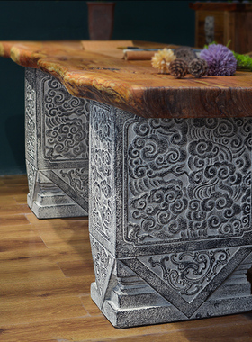 民宿庭院造景大门口别墅门前摆件门墩石鼓仿古貔貅中式仿石抱鼓石