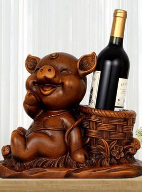 12十二生肖红酒架木摆件家居酒柜吧台装饰盆景开业乔迁新房礼物