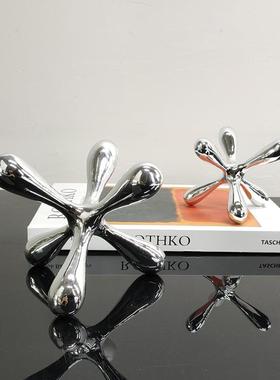 现代简约欧式轻奢银色点线分子摆件书镇样板房售楼处软装饰品摆设