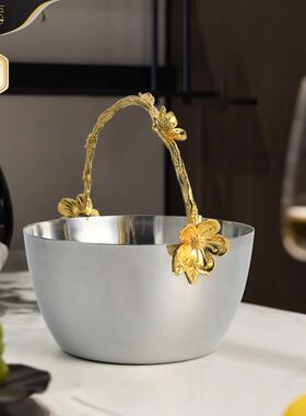 北欧轻奢家居装饰品银色不锈钢水果盘梅花元素冰桶摆件桌面工艺品