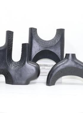 现代北欧几何肌理花瓶花器软装样板间售楼部茶几插干花树脂装饰品