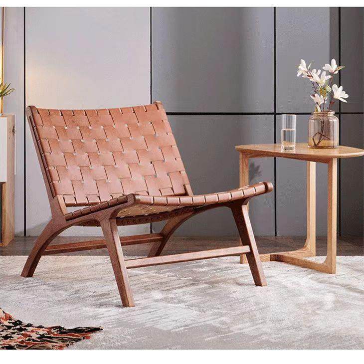 北欧实木沙滩椅单人实木绳编沙发椅民宿酒店阳台休闲藤编马鞍椅,淘宝优惠券,粉丝福利购,淘宝优惠卷