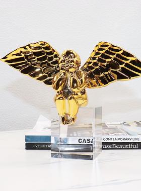 北欧创意树脂水晶天使摆件样板房售楼部书房客厅桌面玄关软装饰品