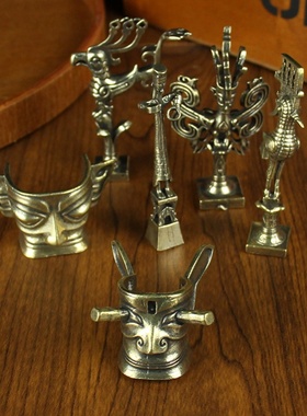 三星堆摆件黄铜器仿古纯铜旅游纪念品金属工艺品纵目祈福面具神鸟