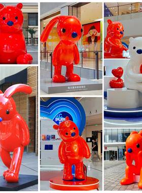 玻璃钢网红卡通切面人物动物熊猫松鼠雕塑公仔房地产售楼部摆件