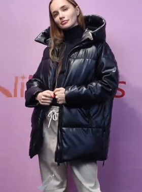 BBWM Women  Winter Fashion Thick Warm Faux Leather Parkas Vi