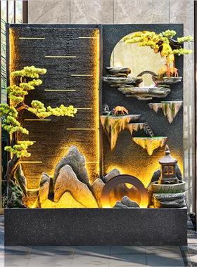 中式水车双面圆形水幕墙流水屏风办公室阳台庭院玄关大堂假山摆件