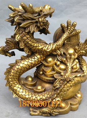 纯铜龙聚宝盆龙招财龙招财进宝聚宝盆储蓄罐存钱罐黄铜器桌面摆件