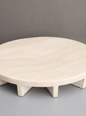 35CM侘寂风黄洞石托盘摆件样板房售楼部卧室书房客厅桌面玄关饰品