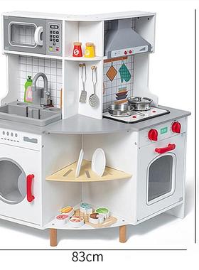 木制北欧过家家厨房转角声光灶台儿童仿真做饭益智出水油烟机玩具