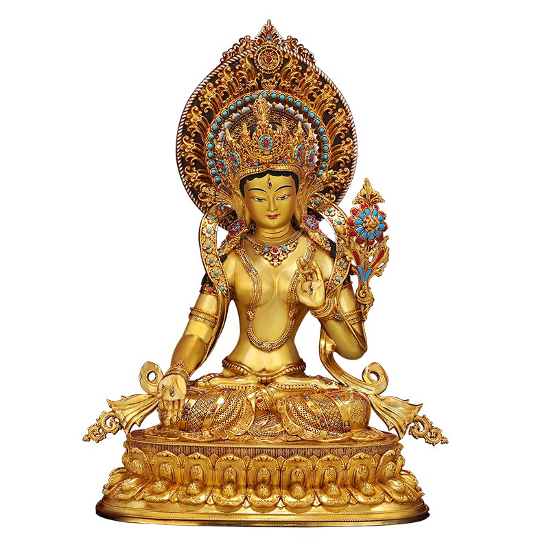 速发尼泊尔工艺白度金家用佛像铜鎏母西藏铜佛像白度母摆件7寸10 - 图3