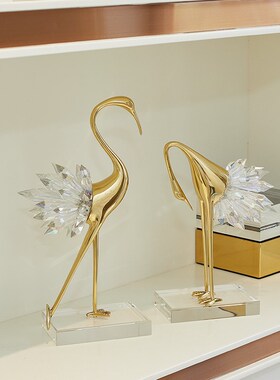 速发简电桌面水晶仙鹤玄摆件客厅约视柜铜关样板间家居结婚装饰品